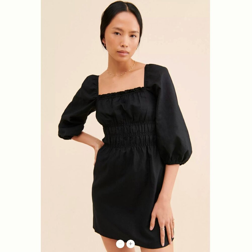 Charlie Holiday Boheme Ballon Sleeve Dress Square Neck Black Women's Size 8